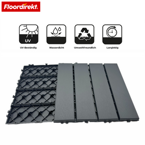 Dalles de terrasse | Elyse | Gris | Dalles clipsables 30x30 cm en polypropylène | Résistantes aux intempéries, faciles d’entretien & simples à poser