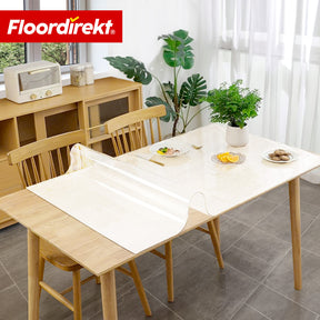 Film de table | Neo Milky | Protection de table semi-transparente blanc laiteux sur mesure avec bord biseauté