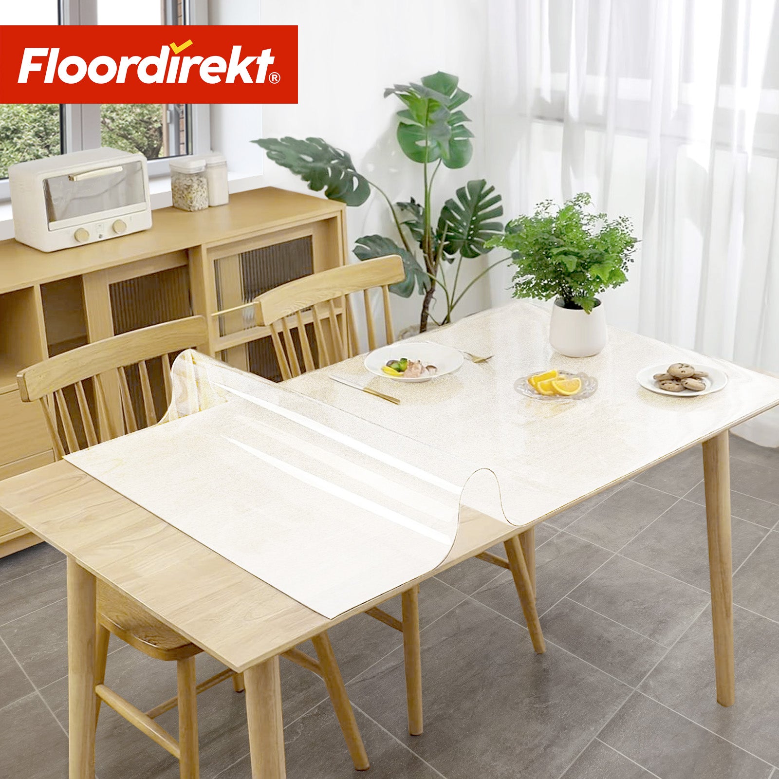 Film de table | Neo Milky | Protection de table semi-transparente blanc laiteux sur mesure avec coupe droite