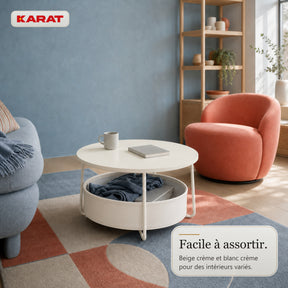 Table d’appoint | Tore | Table ronde avec rangement ouvert en bois & acier | Ø 75 cm