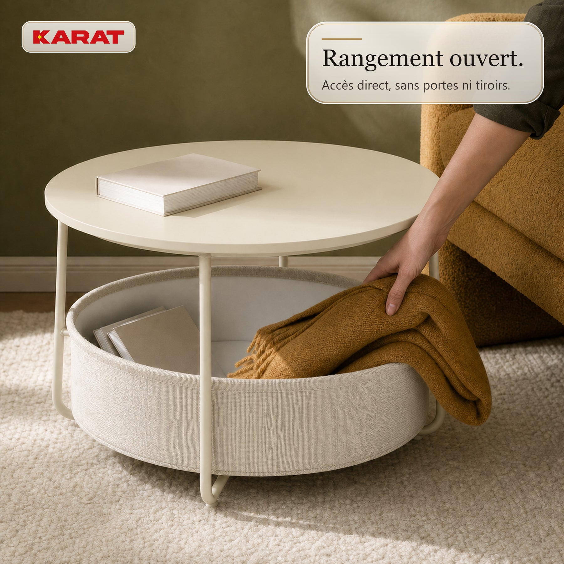 Table d’appoint | Tore | Table ronde avec rangement ouvert en bois & acier | Ø 75 cm