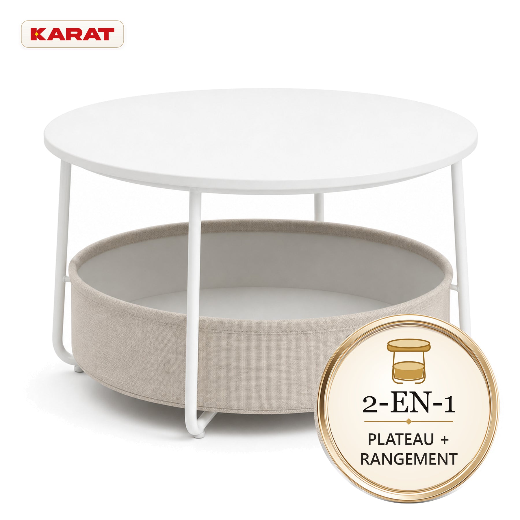 Table d’appoint | Tore | Table ronde avec rangement ouvert en bois & acier | Ø 75 cm