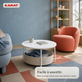 Table d’appoint | Tore | Table ronde avec rangement ouvert en bois & acier | Ø 75 cm