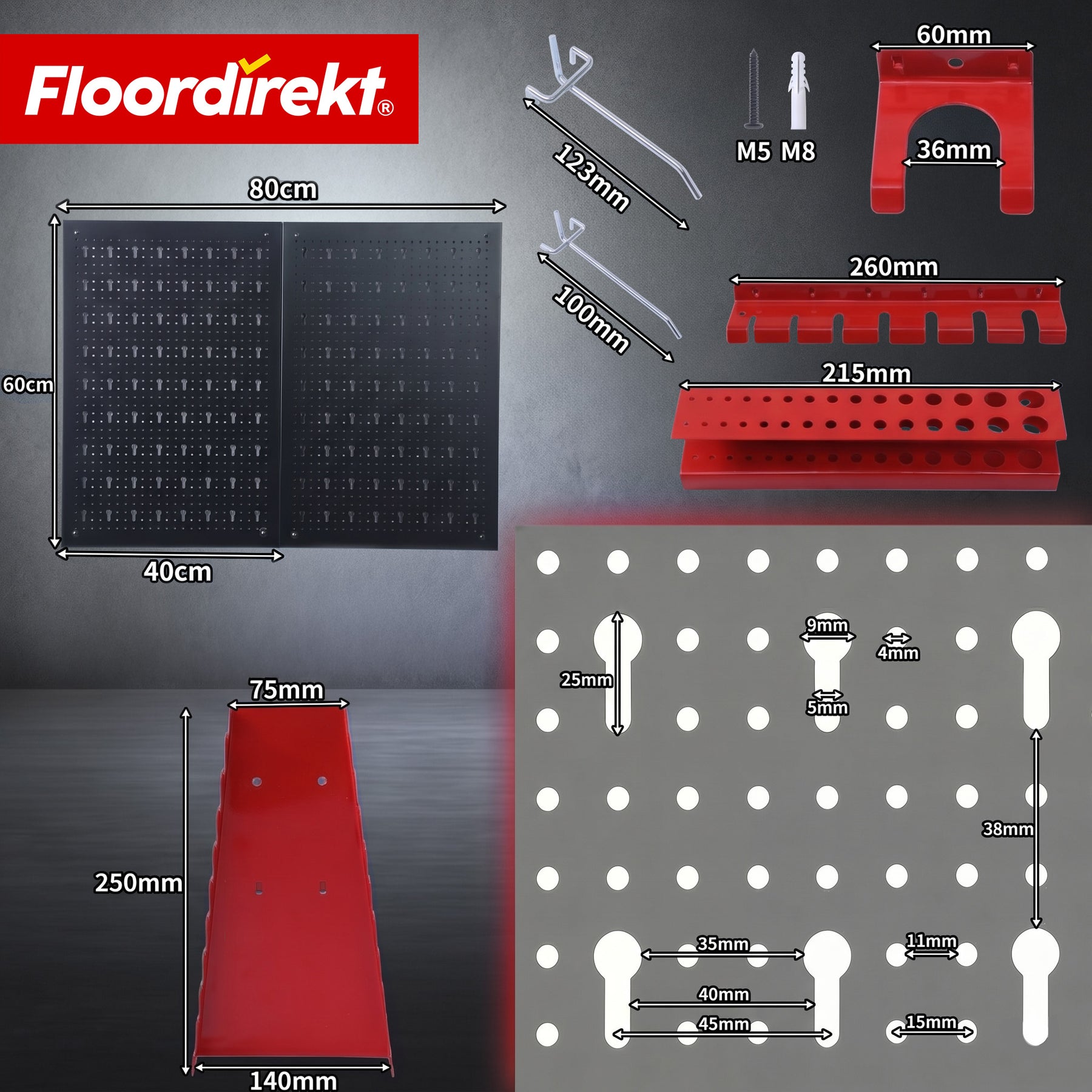 Mur à outils | Parker | Panneau perforé en métal avec accessoires | Support à outils pour atelier et garage