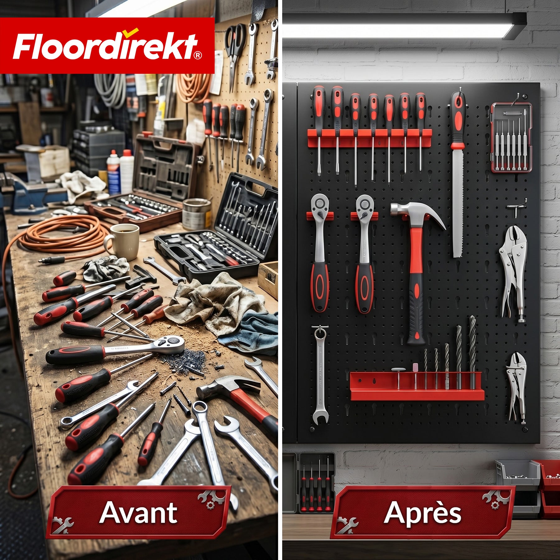 Mur à outils | Parker | Panneau perforé en métal avec accessoires | Support à outils pour atelier et garage