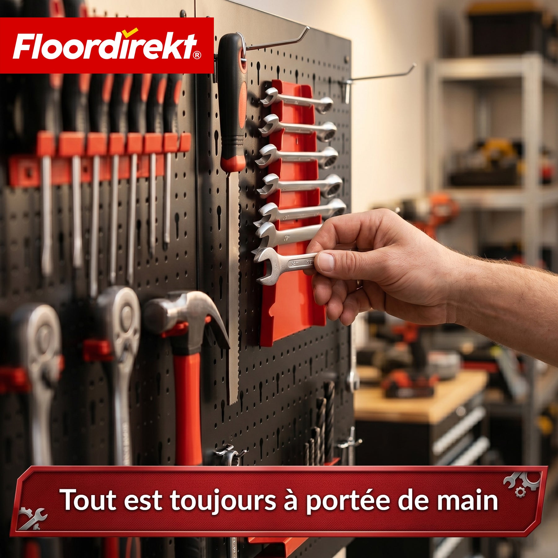 Mur à outils | Parker | Panneau perforé en métal avec accessoires | Support à outils pour atelier et garage