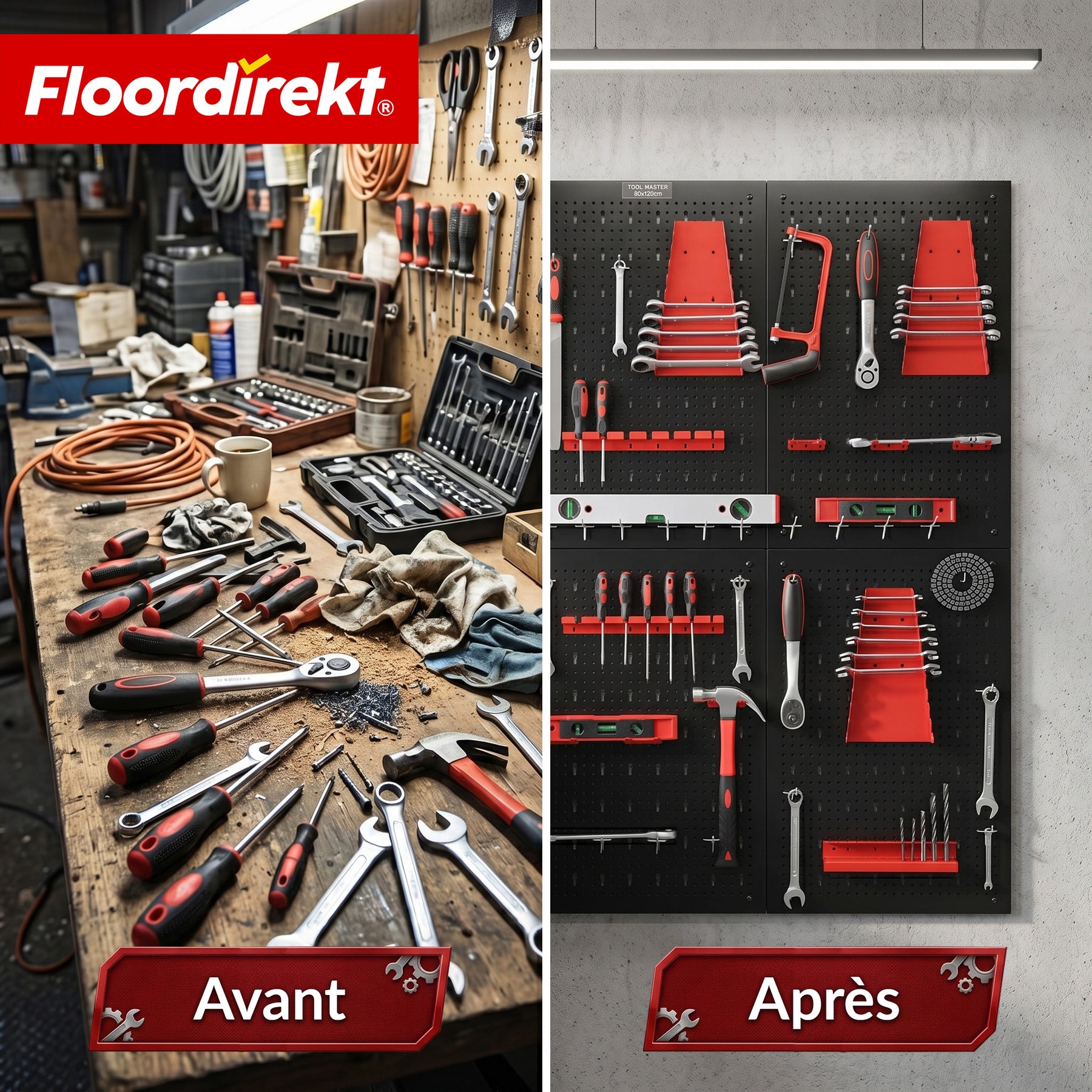 Mur à outils | Parker | Panneau perforé en métal avec accessoires | Support à outils pour atelier et garage
