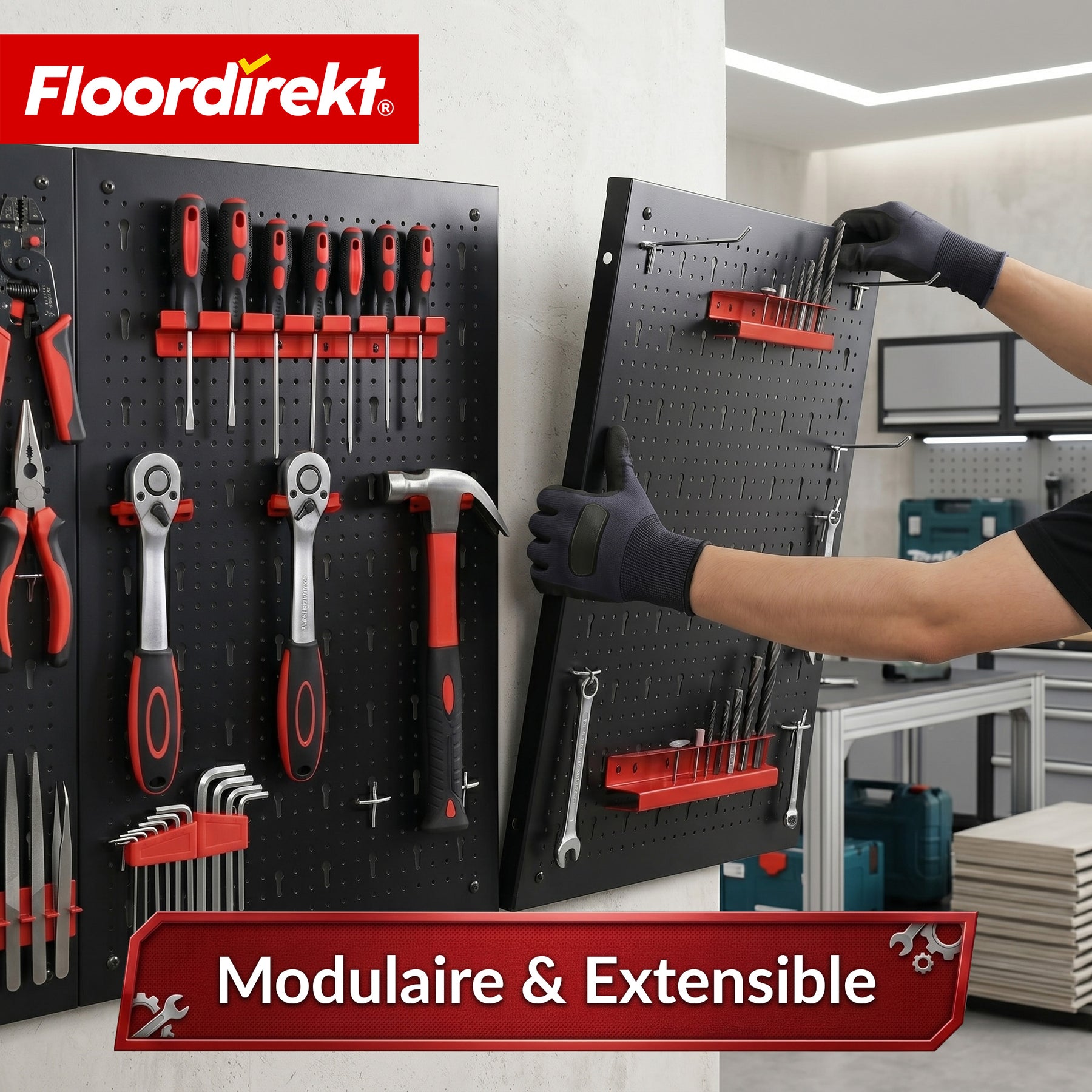 Mur à outils | Parker | Panneau perforé en métal avec accessoires | Support à outils pour atelier et garage