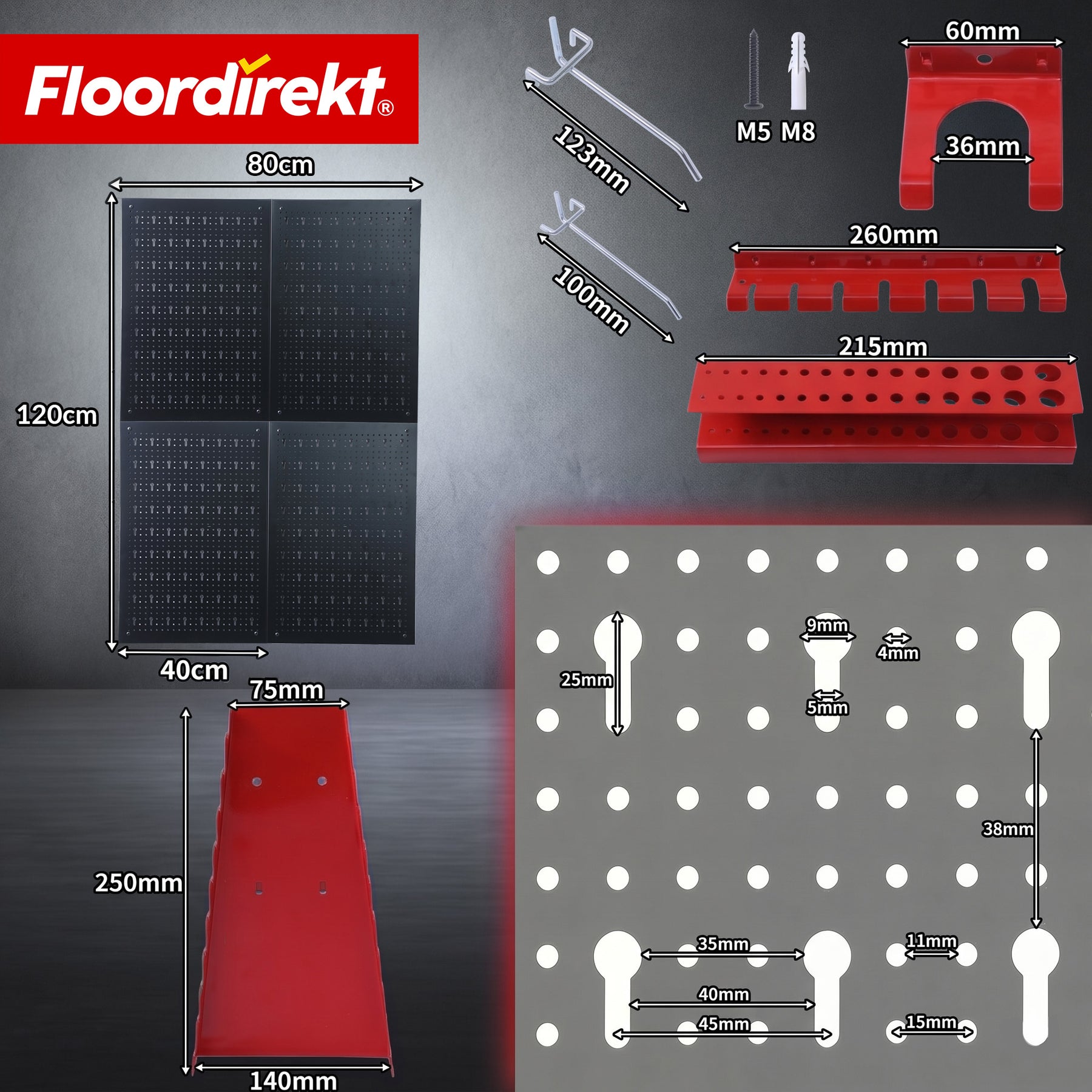 Mur à outils | Parker | Panneau perforé en métal avec accessoires | Support à outils pour atelier et garage