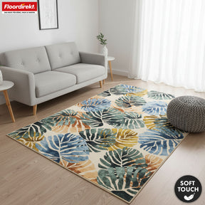 Tapis de salon | Amazonia | Tapis moderne à motif de feuilles | Antidérapant, résistant & facile d’entretien | Disponible en plusieurs tailles
