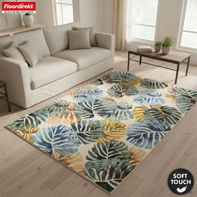 Tapis de salon | Amazonia | Tapis moderne à motif de feuilles | Antidérapant, résistant & facile d’entretien | Disponible en plusieurs tailles