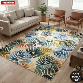 Tapis de salon | Amazonia | Tapis moderne à motif de feuilles | Antidérapant, résistant & facile d’entretien | Disponible en plusieurs tailles