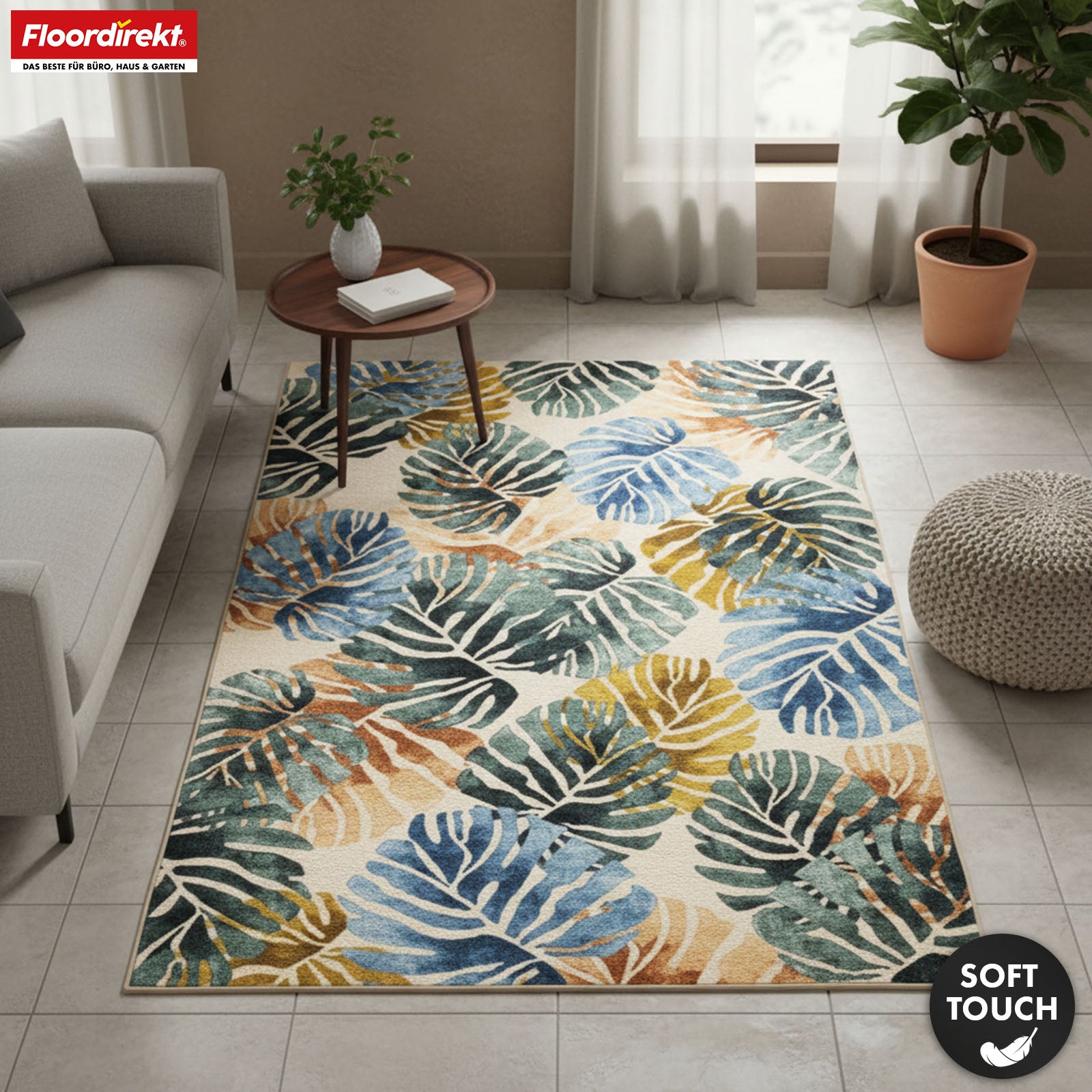 Tapis de salon | Amazonia | Tapis moderne à motif de feuilles | Antidérapant, résistant & facile d’entretien | Disponible en plusieurs tailles