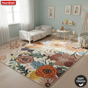 Tapis de salon | Fleur | Tapis moderne à motif floral coloré | Antidérapant, résistant & facile d’entretien | Disponible en plusieurs tailles