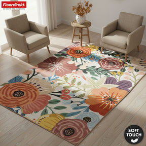 Tapis de salon | Fleur | Tapis moderne à motif floral coloré | Antidérapant, résistant & facile d’entretien | Disponible en plusieurs tailles