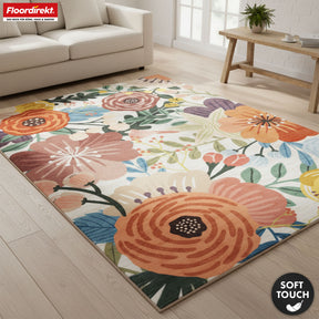 Tapis de salon | Fleur | Tapis moderne à motif floral coloré | Antidérapant, résistant & facile d’entretien | Disponible en plusieurs tailles