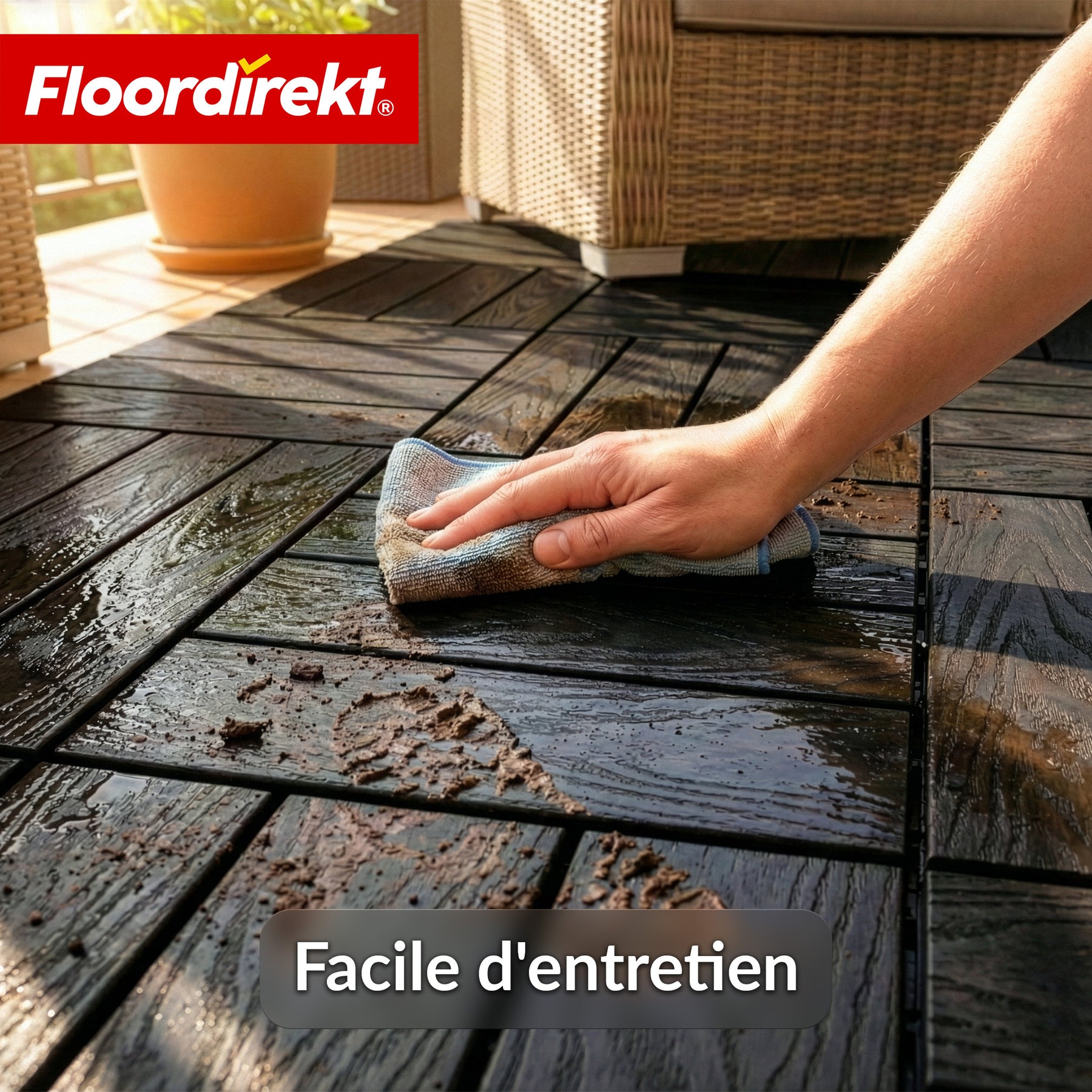 Dalle de terrasse WPC | Noble 3D | Dalle clipsable moderne 30 x 30 cm pour balcon & terrasse