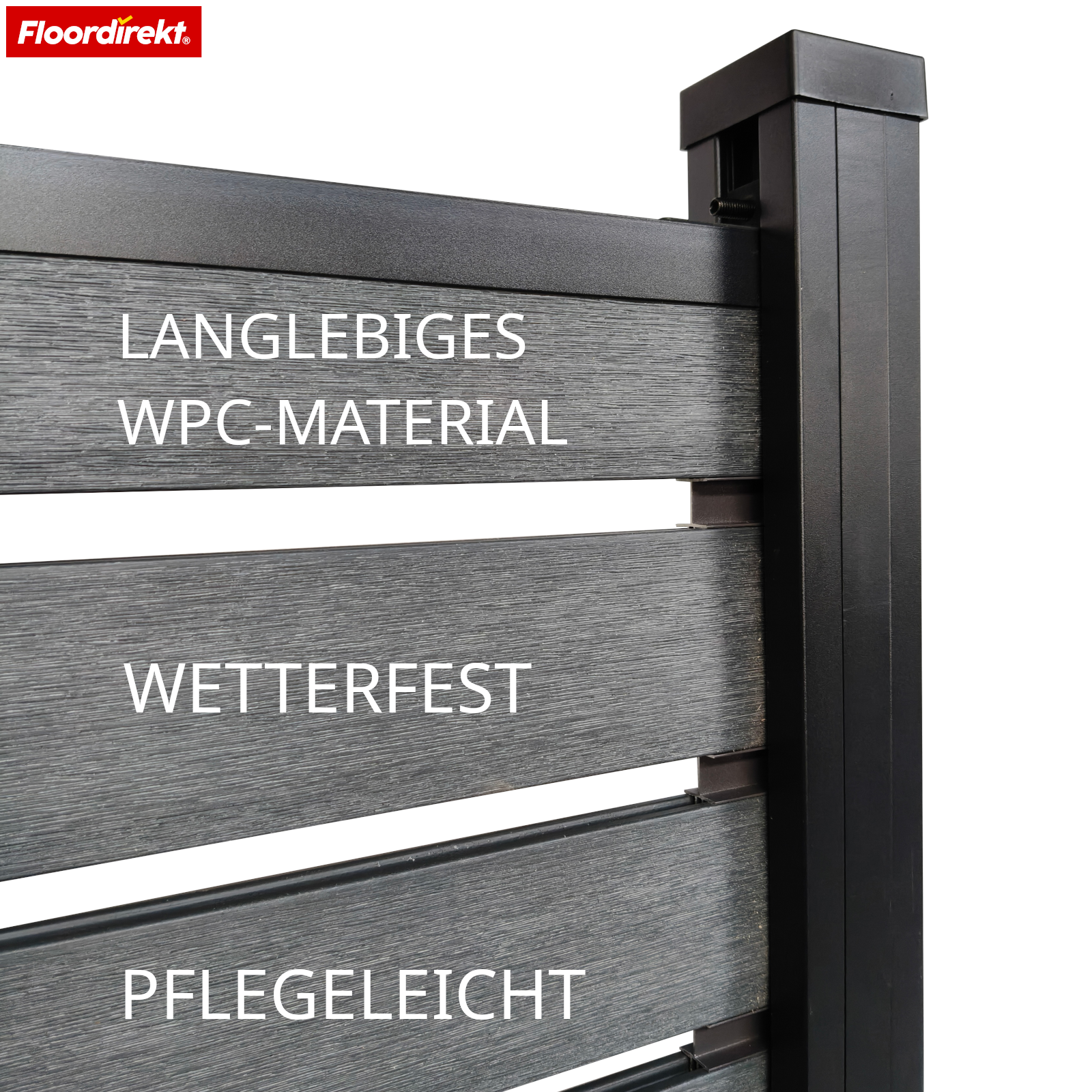 Clôture de confidentialité WPC | Elba | 180 x 180 cm Anthracite | Résistante aux intempéries, stable aux UV & facile d’entretien avec poteaux en aluminium