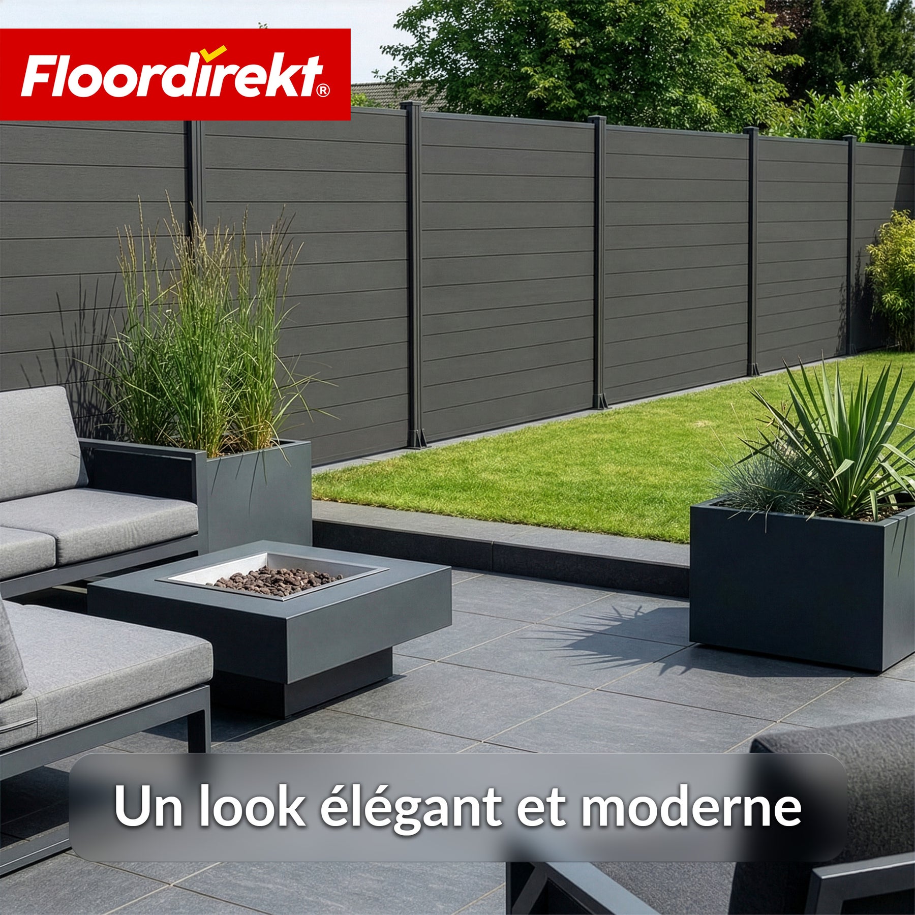 Clôture brise-vue en WPC | Ponza | 180 x 180 cm | Brise-vue et brise-vent moderne en noir avec poteaux en aluminium