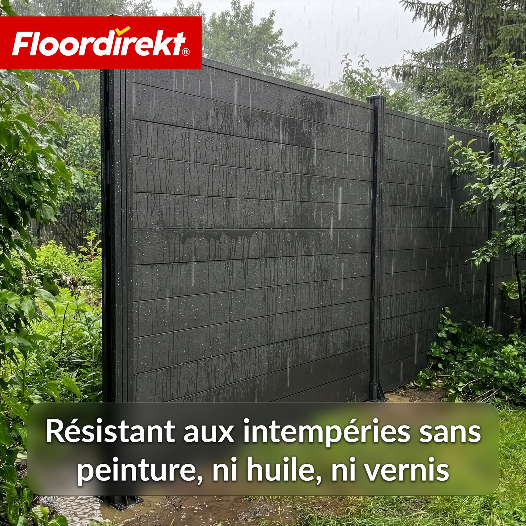 Clôture brise-vue en WPC | Ponza | 180 x 180 cm | Brise-vue et brise-vent moderne en noir avec poteaux en aluminium