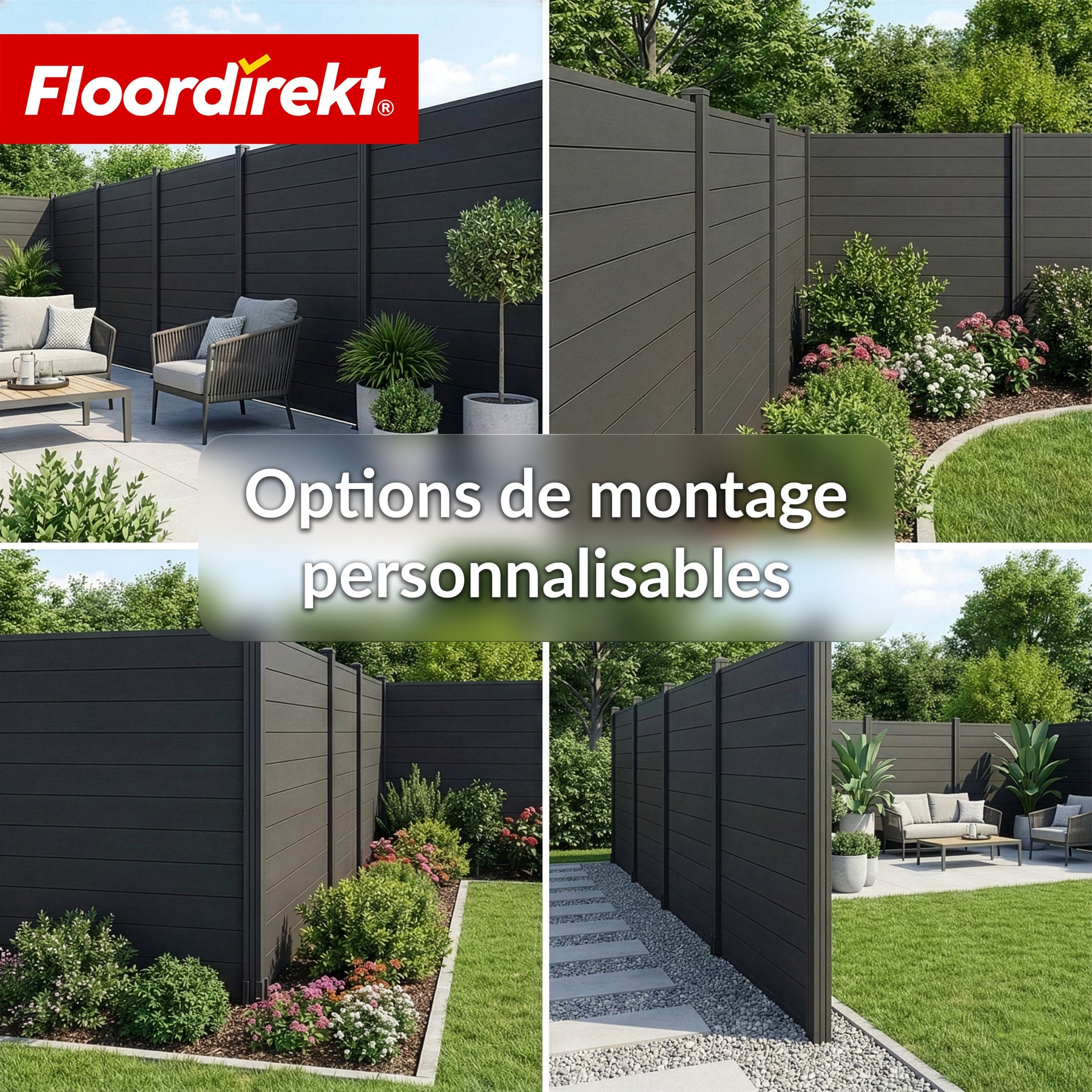 Clôture brise-vue en WPC | Ponza | 180 x 180 cm | Brise-vue et brise-vent moderne en noir avec poteaux en aluminium