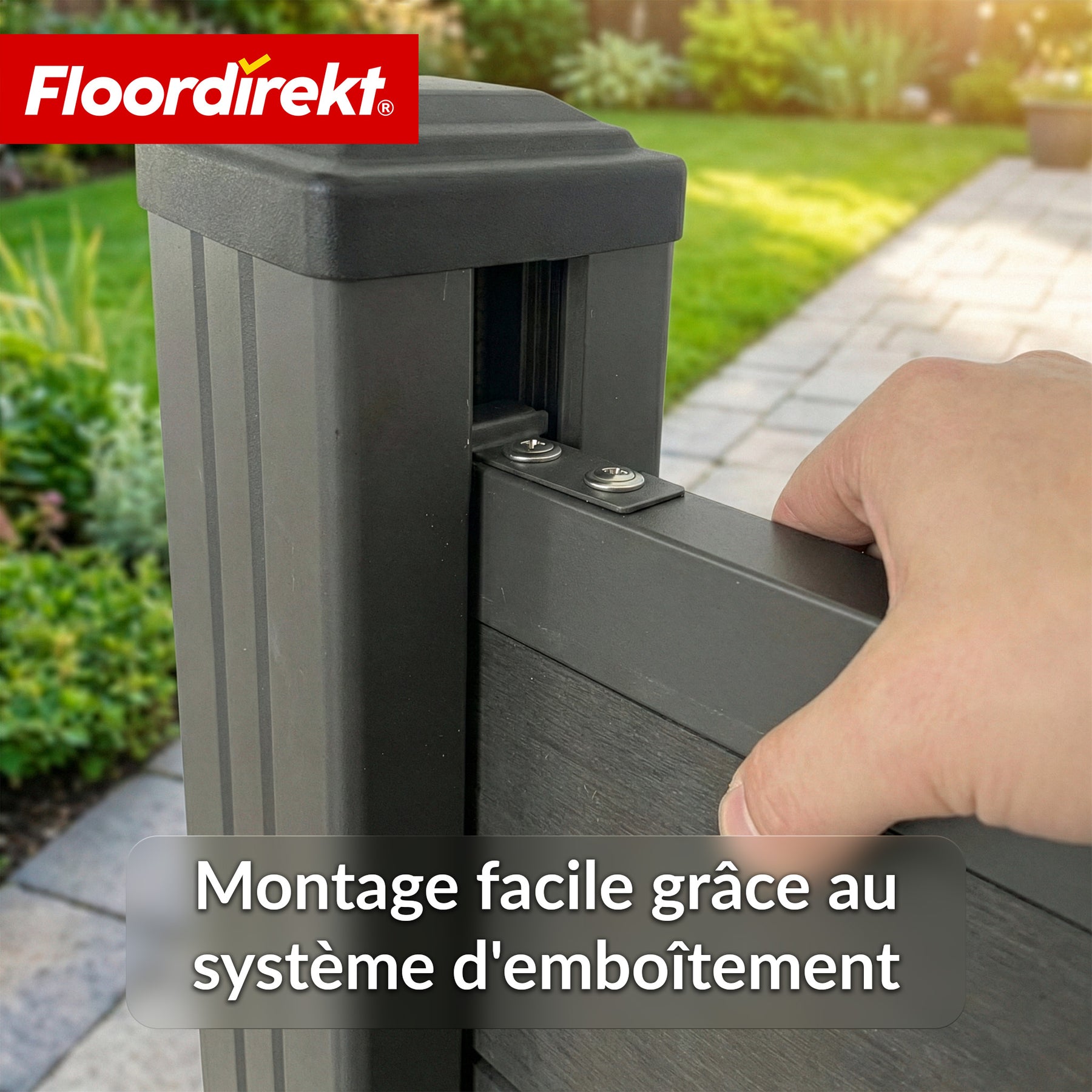 Clôture brise-vue en WPC | Ponza | 180 x 180 cm | Brise-vue et brise-vent moderne en noir avec poteaux en aluminium